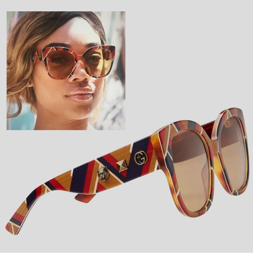 RARE GUCCI sunglasses GG0059S 003 Platstick Brown GG Tiger Head Size55 19 140.